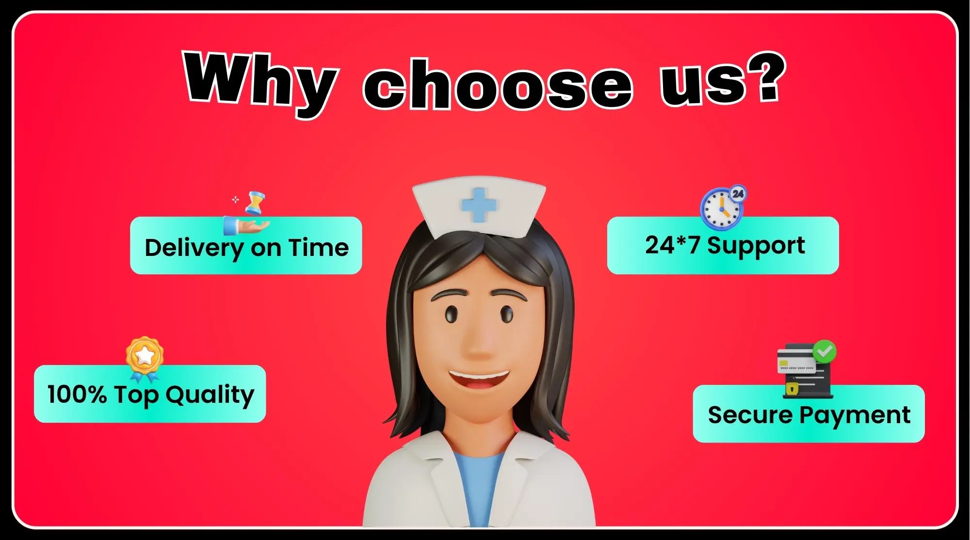 Why Choose Us - Nursing Assignment Help - 100% Top Quality - 24*7 Support - Delivery on Time - Secure Payment